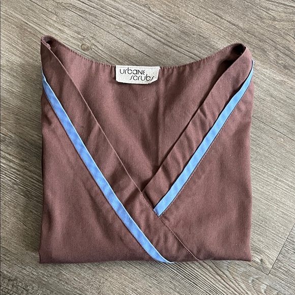 Urbane Scrubs Chocolate Brown Scrub Top with Sky Blue Accents - Picture 7 of 7